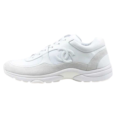 Chanel CC Logo Runner Sneaker Reflective Triple White Leather Suede – The  Luxury Shopper